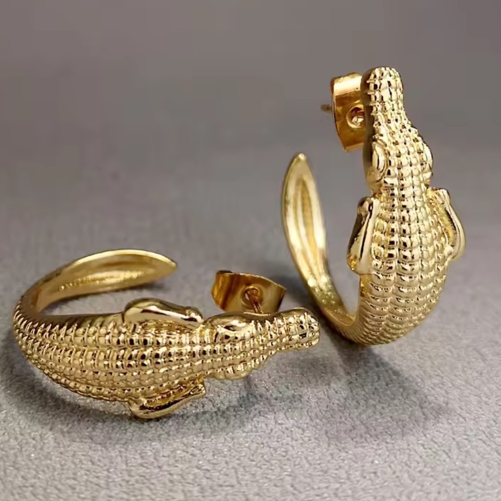 Gold Alligator Hoop Earrings